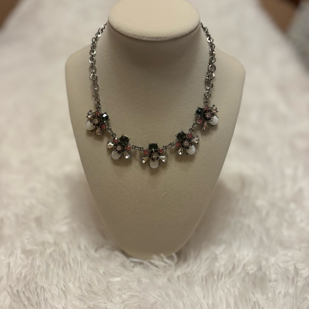 H&M Silver Necklace with Black and White Floral Accents